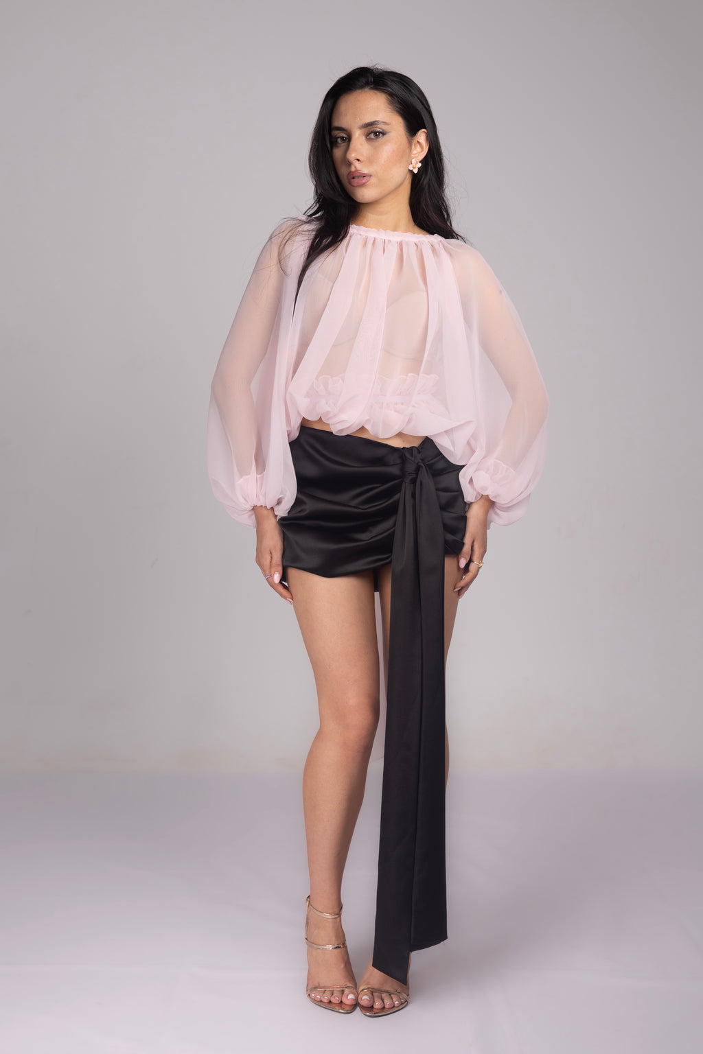 'LOVE BALLON' chiffon blouse in powder pink