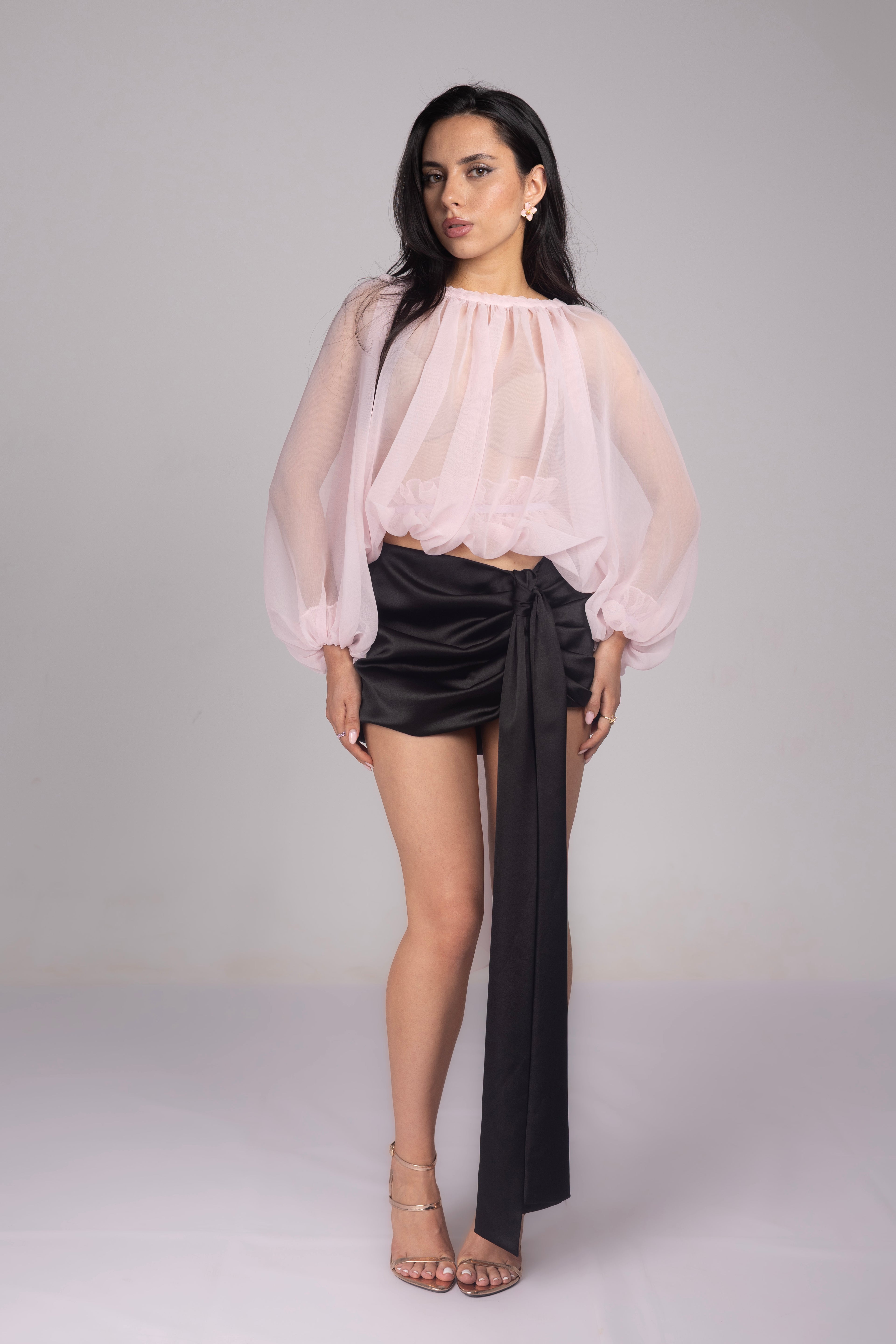 'LOVE BALLON' chiffon blouse in powder pink