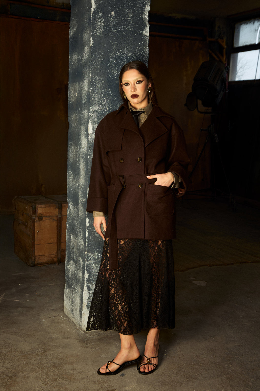 Brown wool trench coat