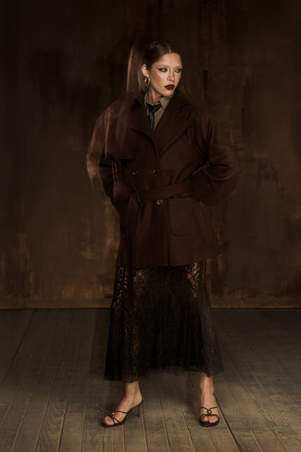 Brown wool trench coat