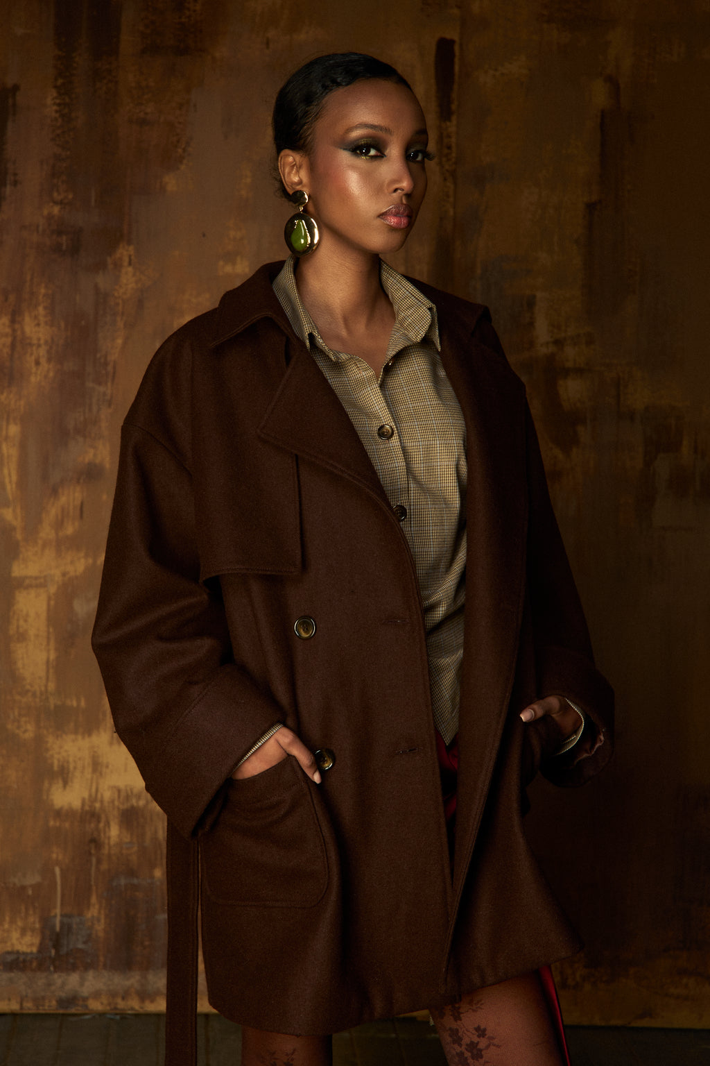 Brown wool trench coat